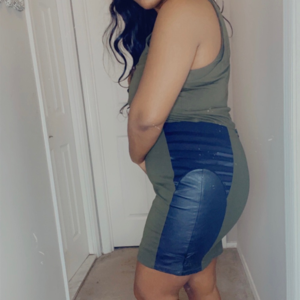 Army green with leather dress
